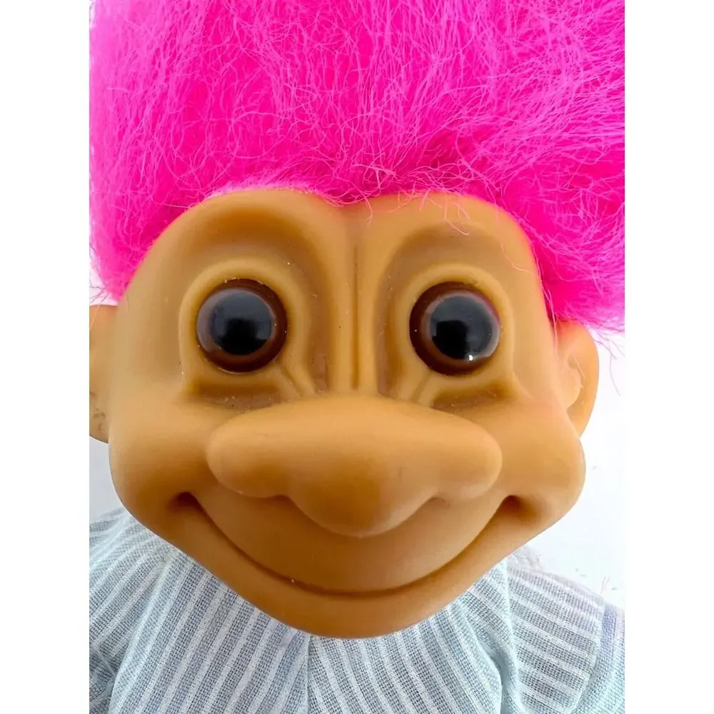 Vintage Russ Lucky Troll Doll with Pajamas Pink Hair Brown Eyes